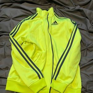 Adidas neon yellow sweat jacket youth size large